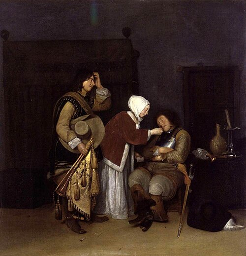 Interior with a Sleeping Soldier, 1660, Caspar Netscher