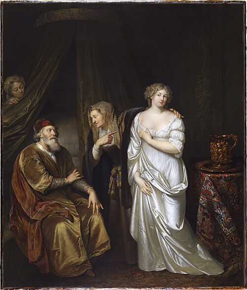 Sarah Leading Hagar to Abraham, 1673, Caspar Netscher