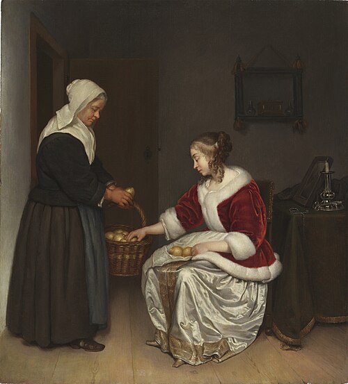 Two Women in an Interior with a Basket of Lemons, 1665, Caspar Netscher