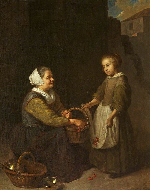 Cherrywoman with a Child, 1664, Caspar Netscher