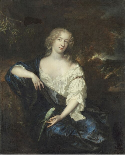 Lady with a Parakeet, 1673, Caspar Netscher