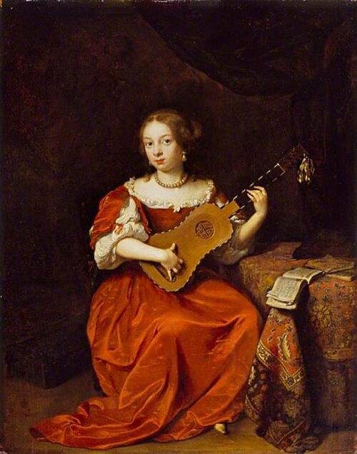 A Young Lady Playing the Guitar, 1669, Caspar Netscher
