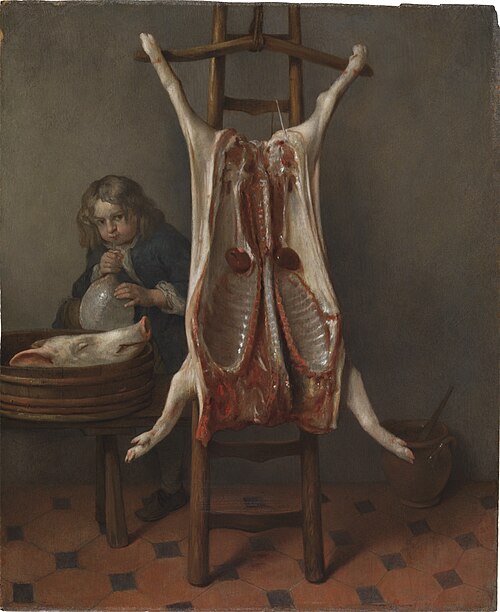 Slaughtered Pig, 1662, Caspar Netscher