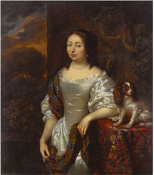 Portrait of a Lady with a Dog on a Table, 1673, Caspar Netscher