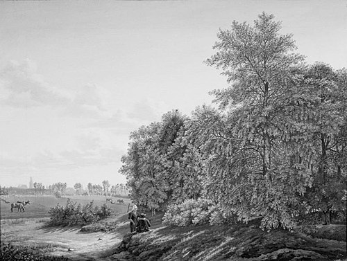 Landschap bij Utrecht met twee figuren, 1833, Jacob Constantijn Martens van Sevenhoven