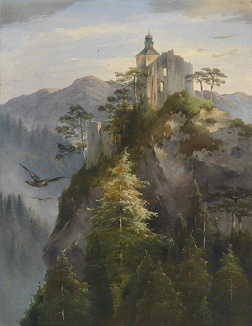 Château en ruine sur un rocher, 1866, Dominik Schufried