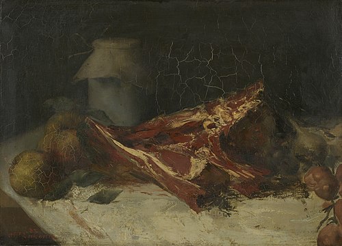 Still life with entrecôte steak, 1883, Alfred Verhaeren