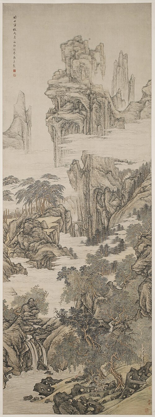 Landscape with Scholar Viewing a Waterfall, 1722, Cai Jia