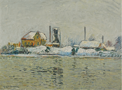 USINE AU BORD DE L'OISE, EFFET DE NEIGE, 1905, Gustave Loiseau