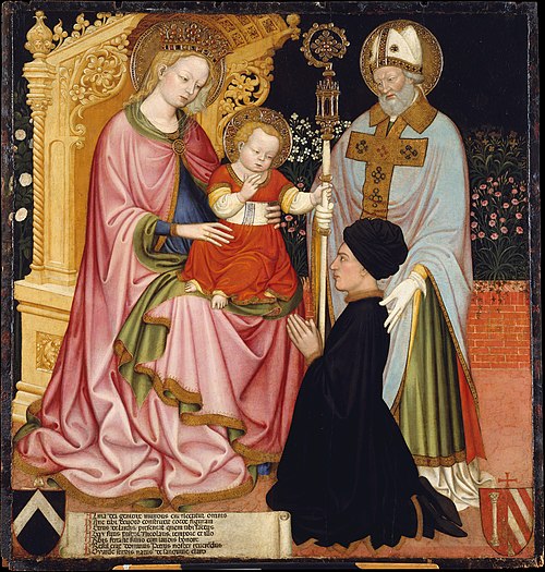 Madonna and Child with the Donor, Pietro de' Lardi, Presented by Saint Nicholas, 1420, 