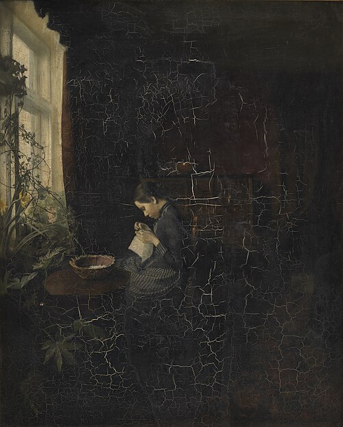 Interior with a Girl Sewing, 1888, Carl Holsøe