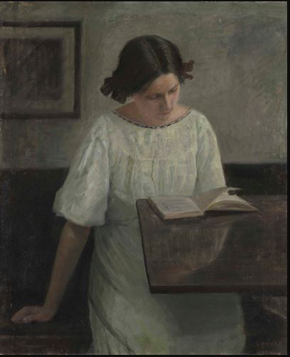 The Artist's Wife in White Reading, , Carl Holsøe
