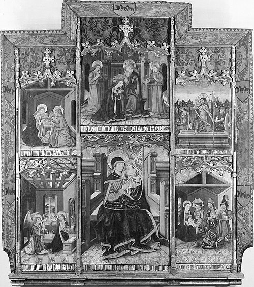 Virgin and Child Enthroned with Scenes from the Life of the Virgin, 1500, Master of Morata