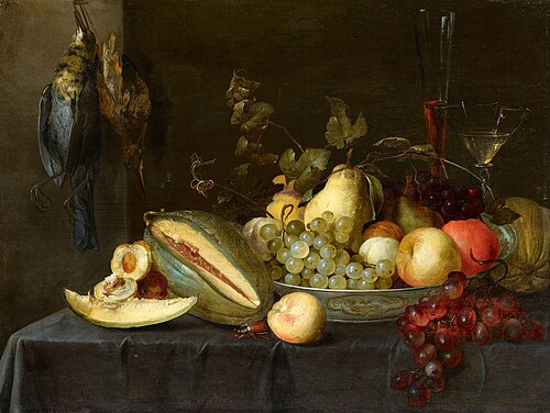 Still life with fruit and birds, 1650, Pieter van Overschee