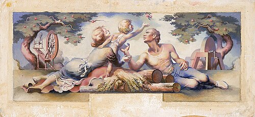 Way of Life (study for Chelsea, MI Post Office mural), 1938, George Harold Fisher