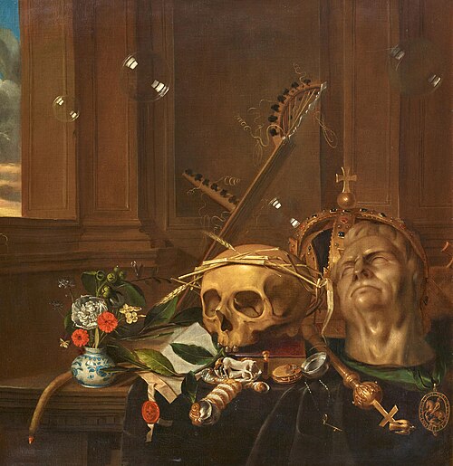 Vanitas still life with skull and Roman bust, 1640, Hendrick Andriessen