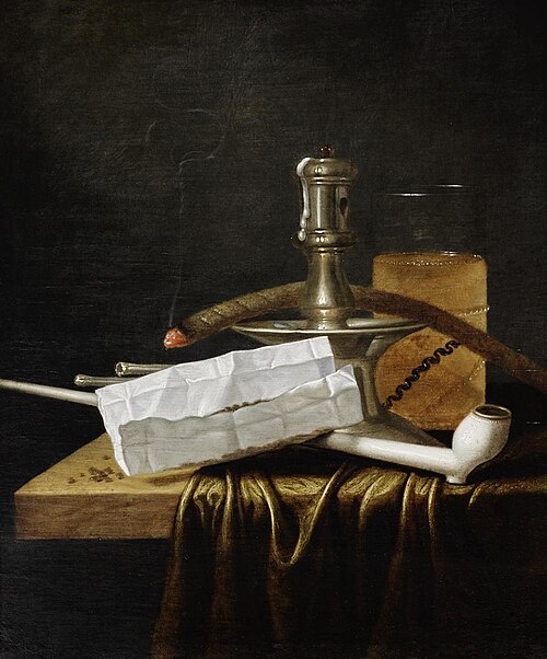 Still life with candlestick, pipe and beer glass, , Hendrick Andriessen