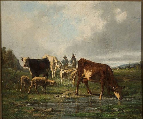 Cattle at the waterhole, , Constant Troyon