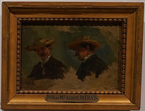 Étude de tête d'homme, coiffée d'un chapeau, vue de face et de profil, 1853, Constant Troyon