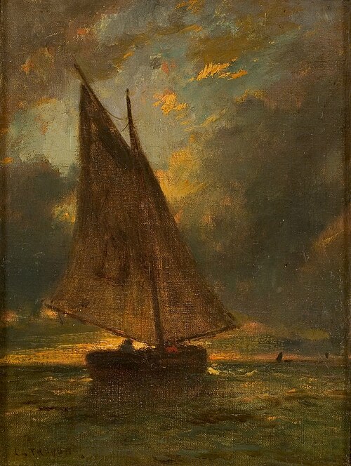 Vissersboot op zee (zeegezicht bij Honfleur), , Constant Troyon
