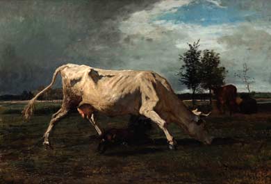 Vaca perseguida por un can, 1865, Constant Troyon
