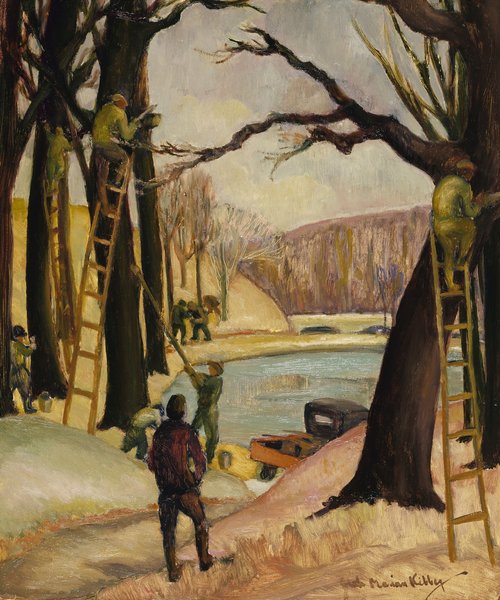 (Men Pruning Trees around Pond), 1934, Ilah Marian Kibbey