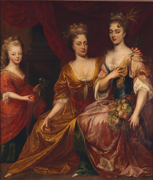 Portrait of Maria Louise van Hessen-Kassel and her sisters-in-law, 1709, Lancelot Volders