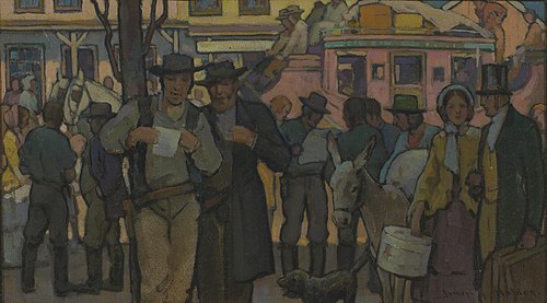 Arrival of the Stage (mural study, Turlock, California Post Office), 1938, James Albert Holden