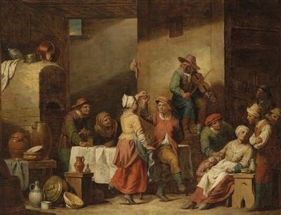 Barn interior with dancing peasants, 1750, Jean Joseph Verhaghen