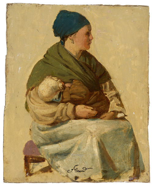 Sitzende Frau mit Kind (Studie), 1842, Johann Grund