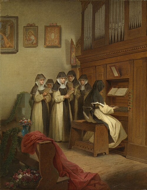 Nuns Singing in the Chapel of Lichtenthal Convent, Baden, 1872, Johann Grund
