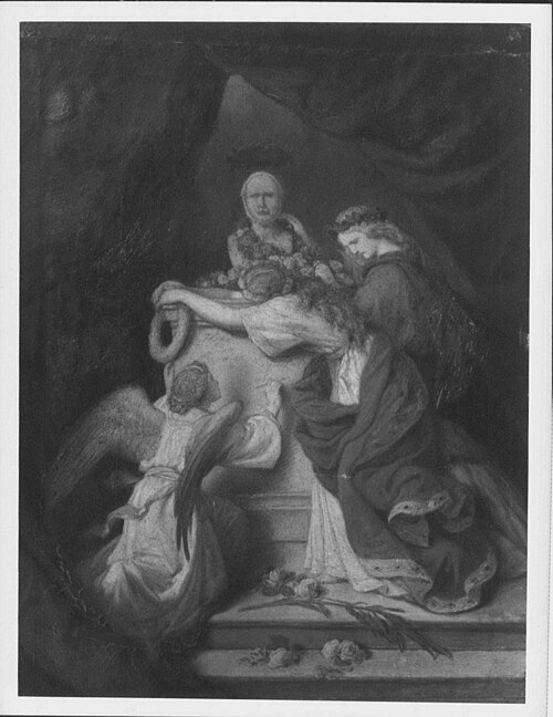 An Angel and two Girls Decorating a Bust of Prince Albert, Prince Consort, , Johann Grund