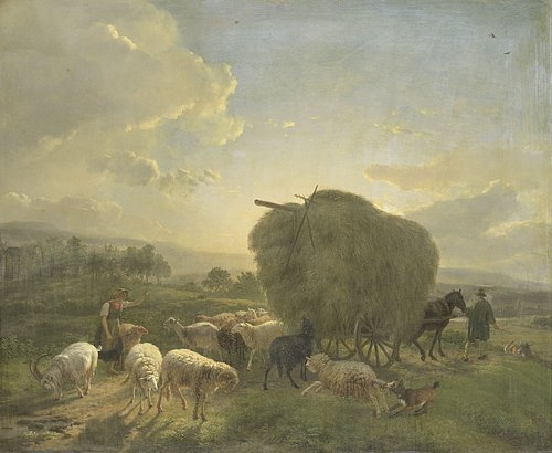 Paysage avec des moutons et une charrette de foin, 1822, Balthasar Ommeganck