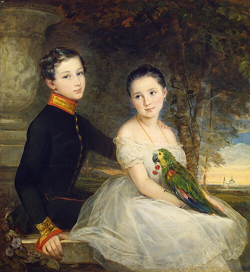 Children with a Parrot, 1850, Christina Robertson