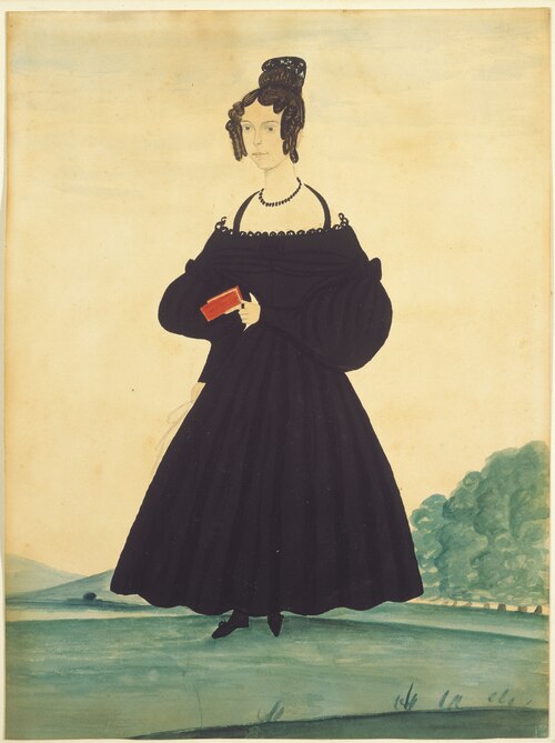 Woman in Landscape Holding Red Book, 1835, Jacob Maentel