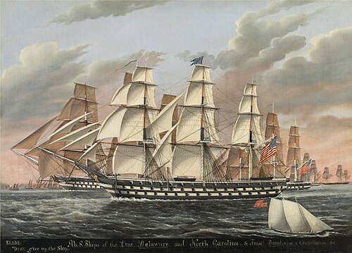 U.S. Ships of the Line "Delaware" and "North Carolina" and Frigates "Brandywine" and "Constellation", 1847, James Guy Evans