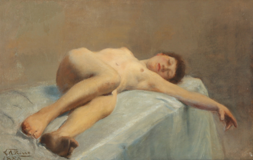 Ung nøgen Kvinde i liggende Stilling, 1886, Laurits Andersen Ring