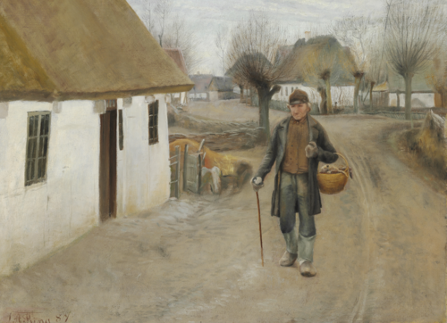 Road through a village with a man walking, 1887, Laurits Andersen Ring