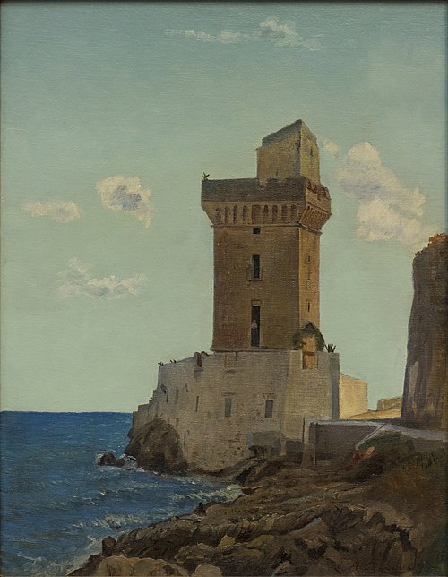 Middelalderligt vagttårn ved stranden syd for Terracina, 1894, Laurits Andersen Ring