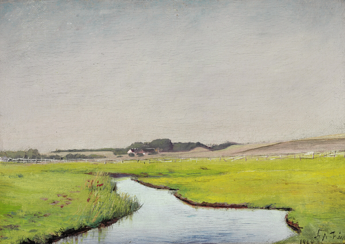 "A stream at springtime. Clear sky. Frederiksværk", 1900, Laurits Andersen Ring