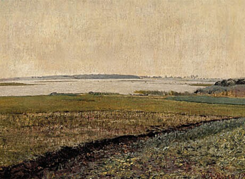 Inlet landscape. Green meadows front and the inlet further away., 1909, Laurits Andersen Ring