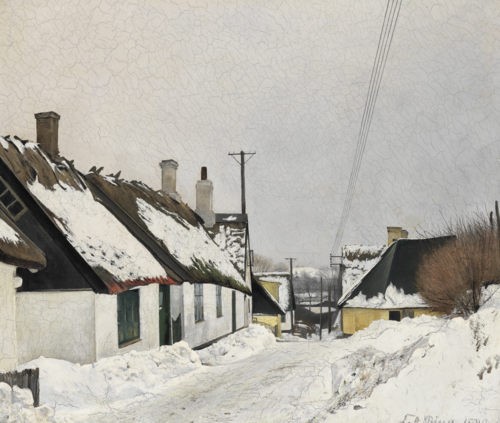 Brøndgade i sne. Sankt Jørgensbjerg, 1929, Laurits Andersen Ring