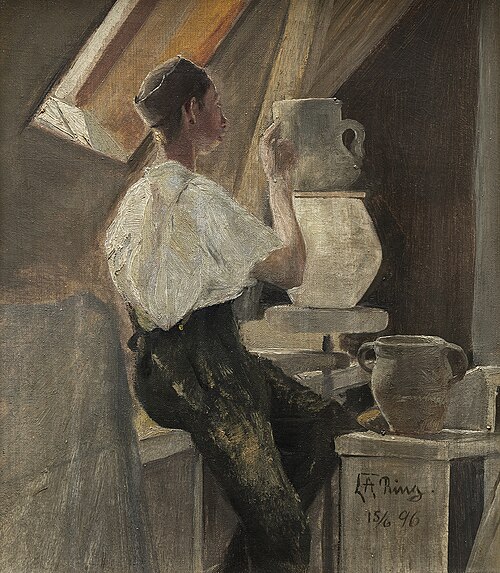 En pottemager ved sit arbejde. Næstved, 1896, Laurits Andersen Ring