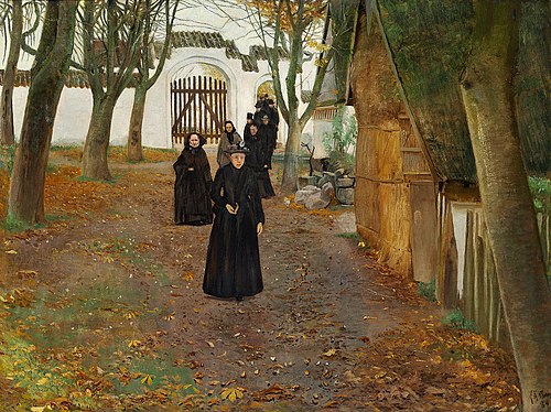 People leaving the church at Mogenstrup, 1889, Laurits Andersen Ring