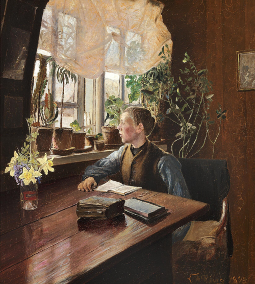 A boy doing his homework., 1893, Laurits Andersen Ring