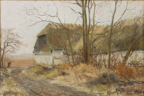 Stråtækt hvidkalket gård, 1919, Laurits Andersen Ring