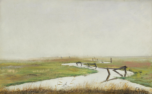 A foggy day in autumn. A stream running through the meadow., 1900, Laurits Andersen Ring