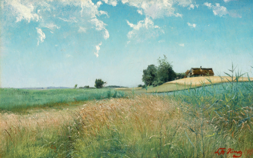 Summer landscape with a thatched farm on a hilltop., 1902, Laurits Andersen Ring
