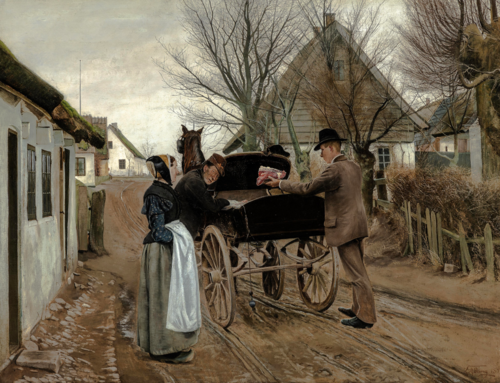 Village street in Vinderød. The butcher sells meat., 1899, Laurits Andersen Ring