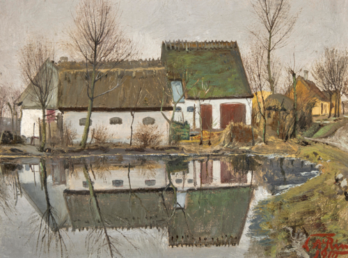 The house that is reflected. Cloudy weather at the village pond., 1910, Laurits Andersen Ring